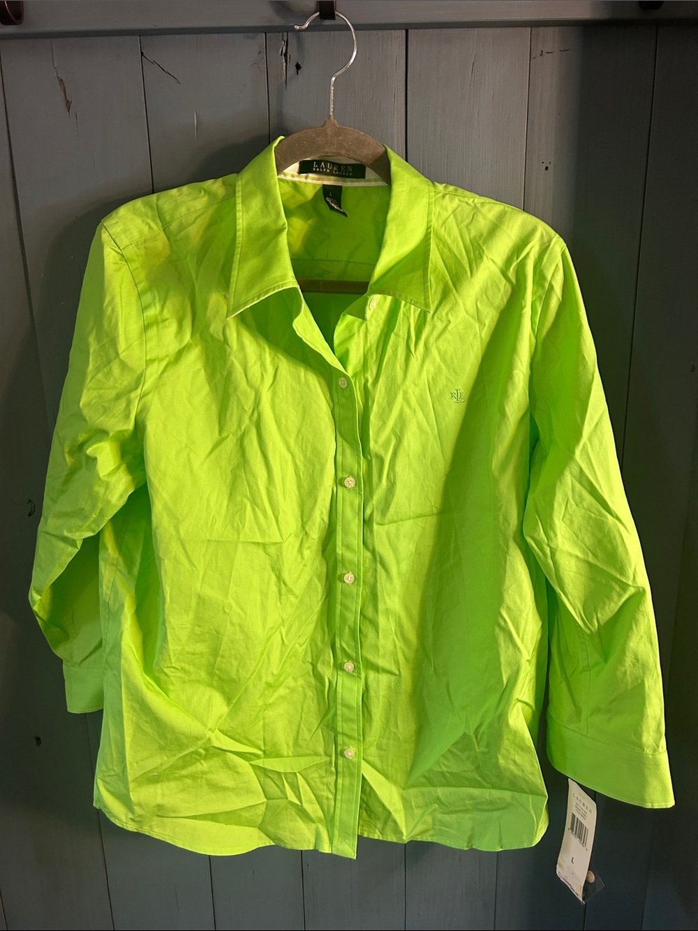 Lauren Ralph Lauren Bright Lime Green Button-Down Shirt | Women’s Large - New